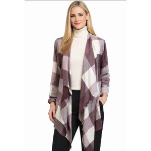 Maurices Sz Large Womens Plaid Mauve Check Long Cardigan Womens NWT